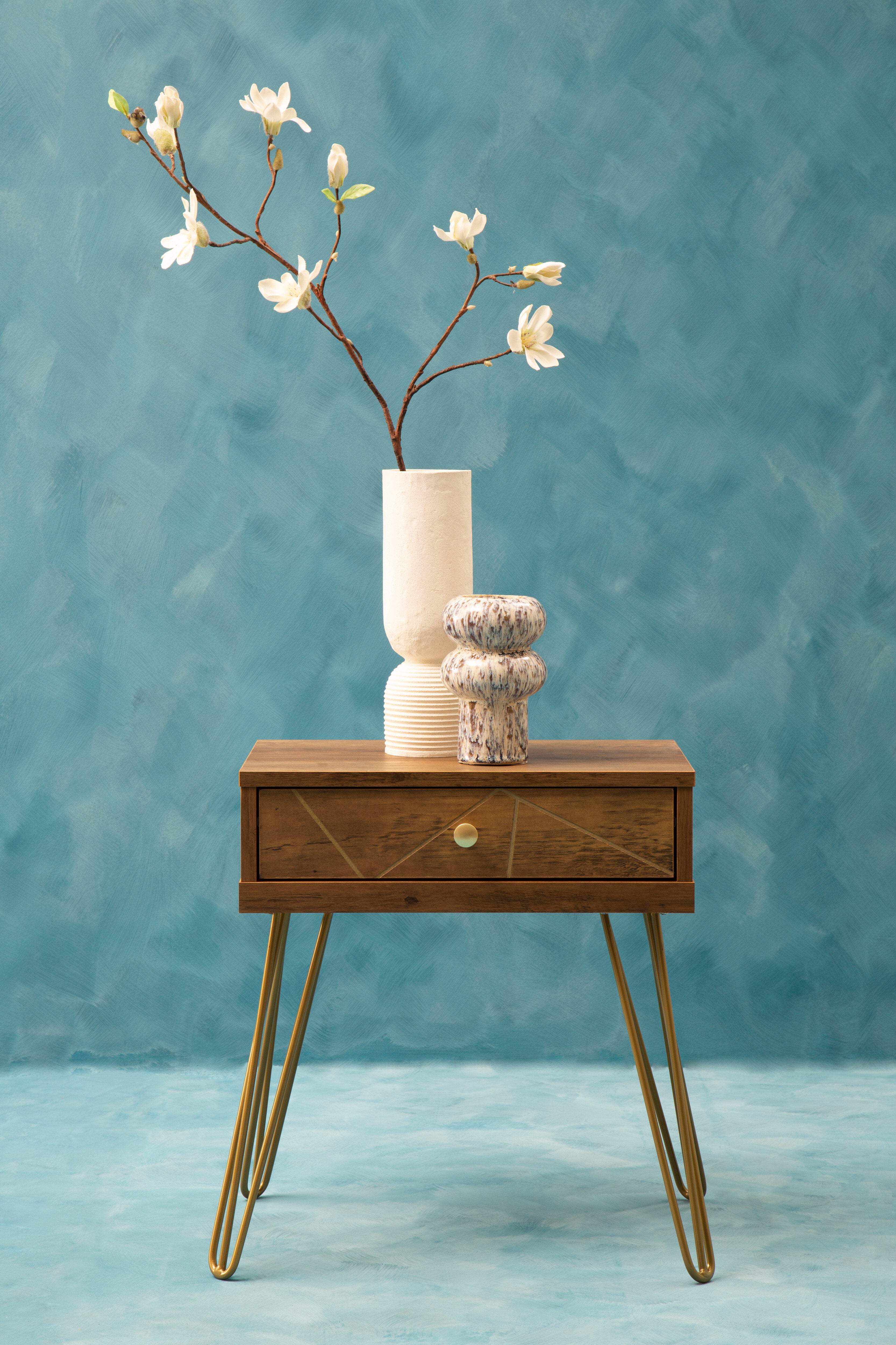 Ophelia Brown Wood & Gold Side Table